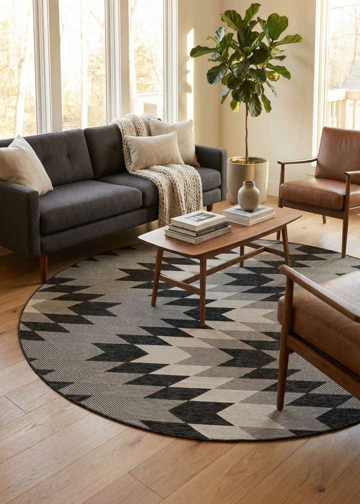 7' 10 x 7' 10 Easy-Clean Modern Indoor / Outdoor Round Rug