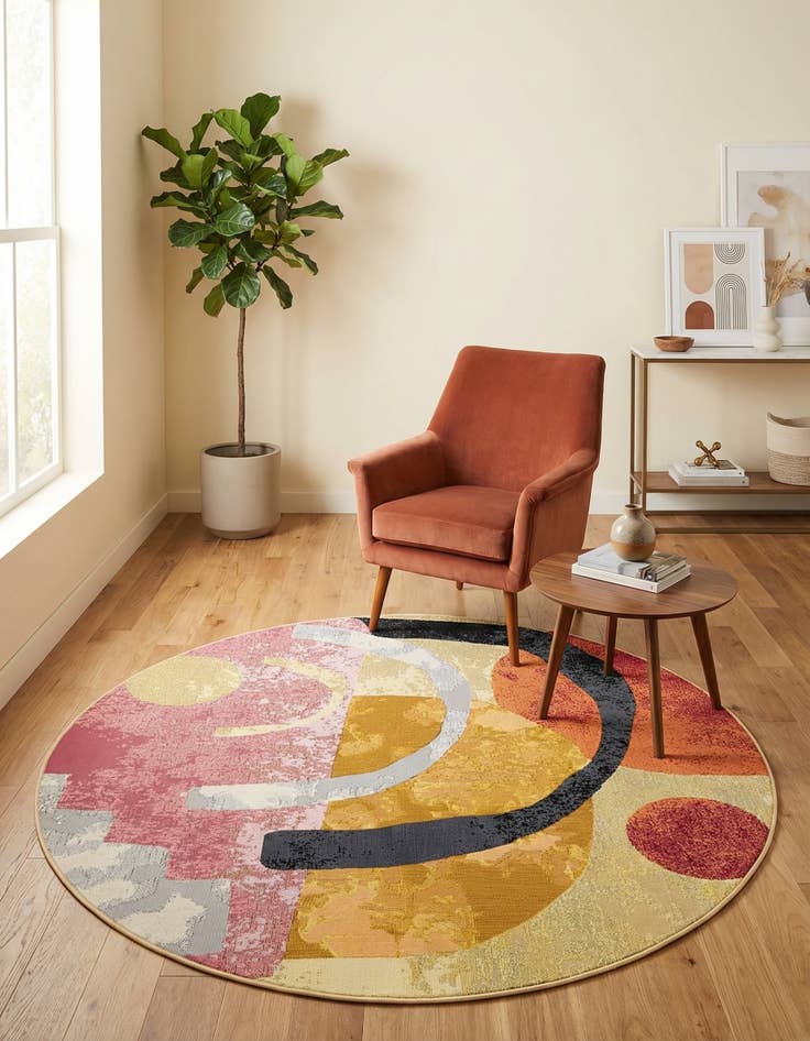 Detail image of 5' x 5' Easy-Clean Modern Indoor / Outdoor Round Rug
