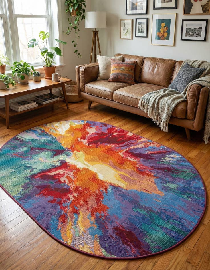 Detail image of 4' x 6'  Washable Modern Indoor / Outdoor Oval Rug