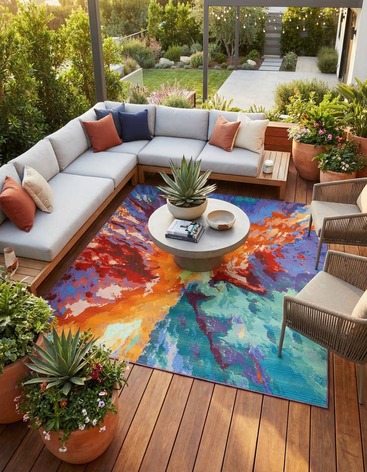 Detail image of 7' 10 x 7' 10  Washable Modern Indoor / Outdoor Square Rug