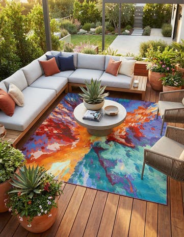 7' 10 x 7' 10 Easy-Clean Modern Indoor / Outdoor Square Rug