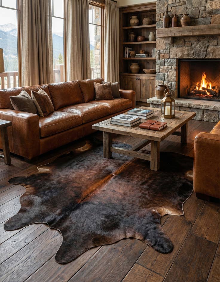 Detail image of 6' 6 x 7' 4 Cowhide Leather Rug