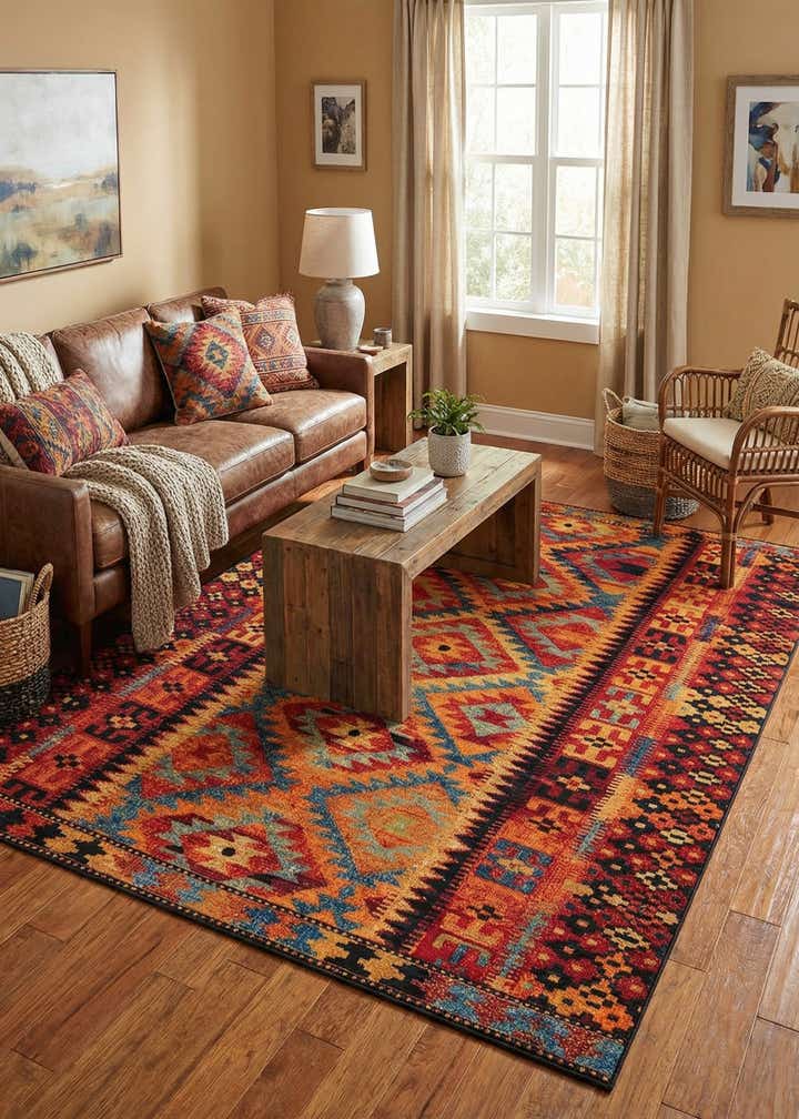7' 10 x 11' Easy-Clean Tribal Indoor / Outdoor Rug
