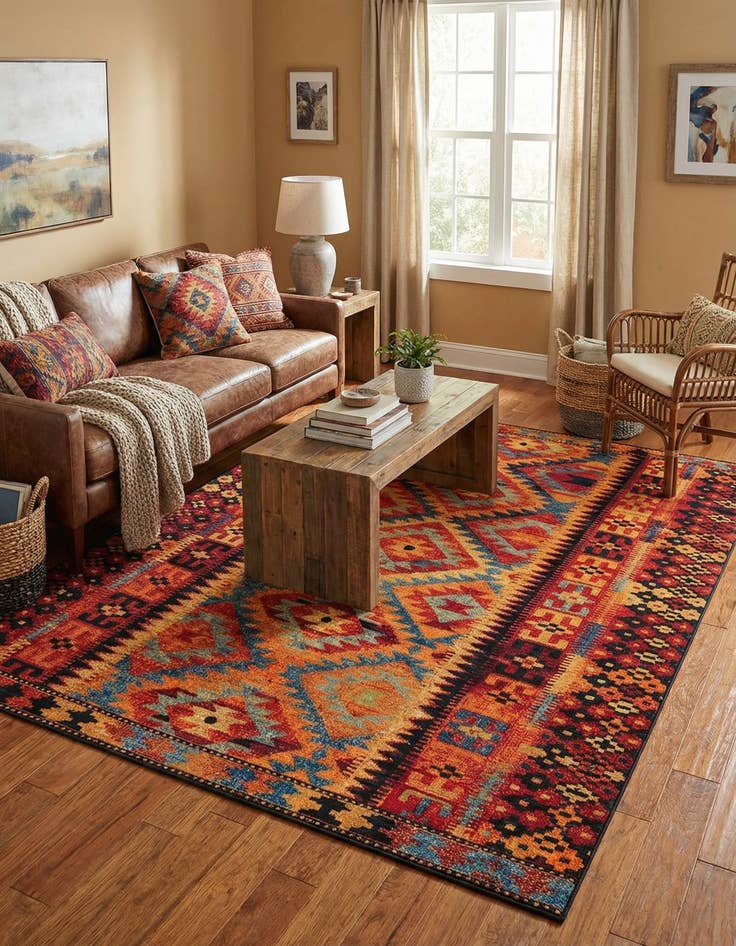 Detail image of 7' 10 x 11' Easy-Clean Tribal Indoor / Outdoor Rug