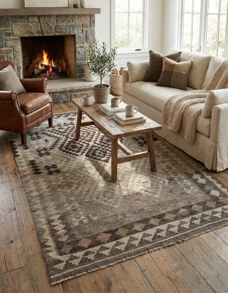 Detail image of 4' 1 x 6' 1  Hand Woven Kilim Maymana Wool Rug