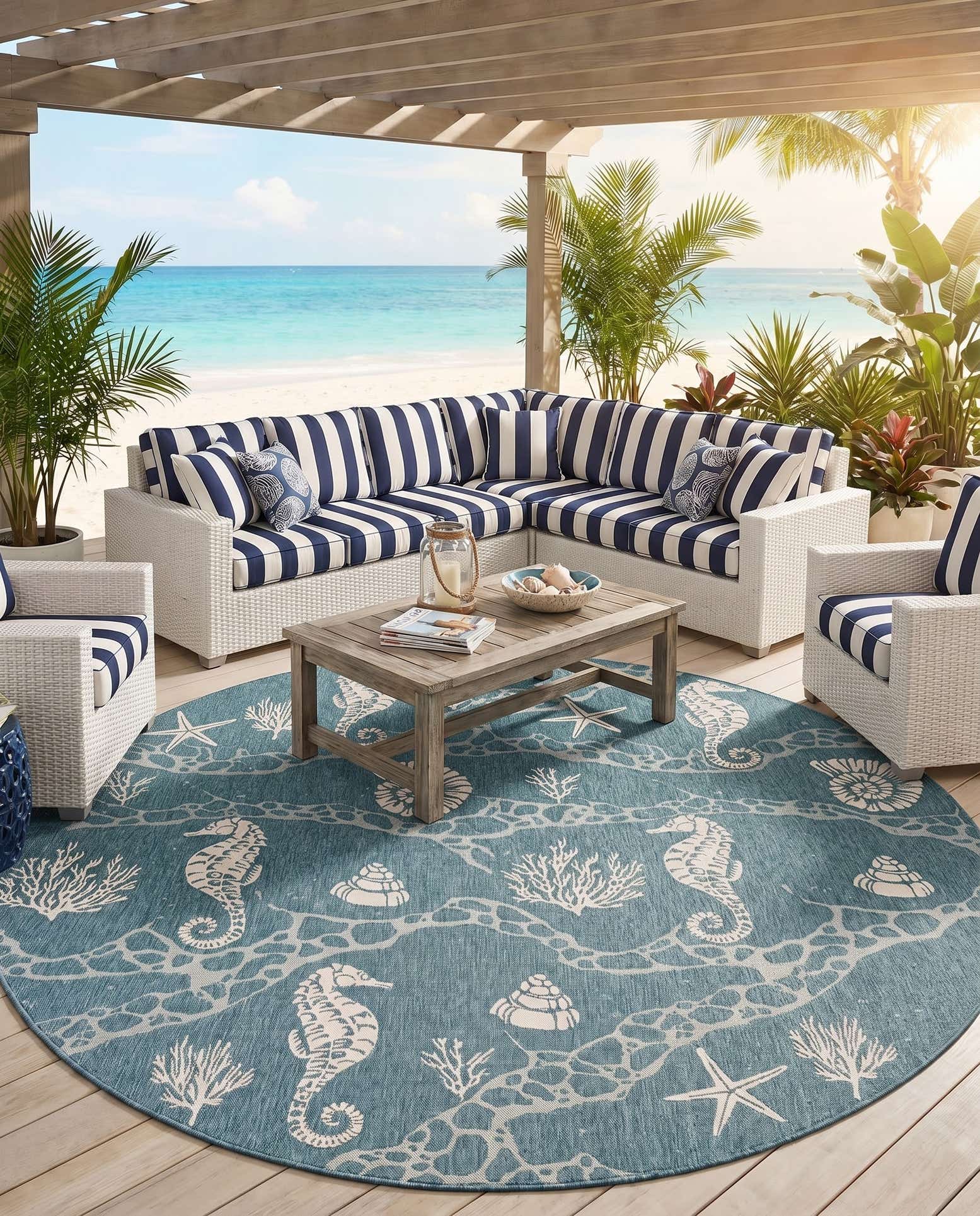 12' x 12' Easy-Clean Coastal Indoor / Outdoor Round Rug