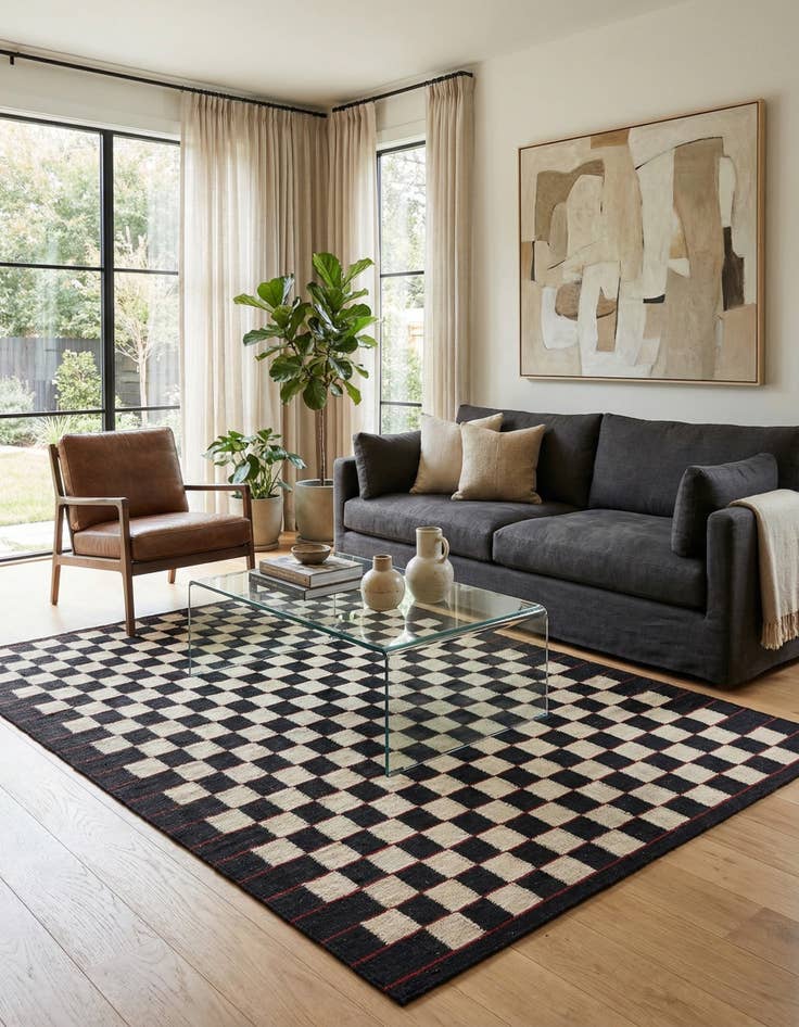 Detail image of 4' 2 x 5' 9  Hand Woven Kilim Modern Wool Rug