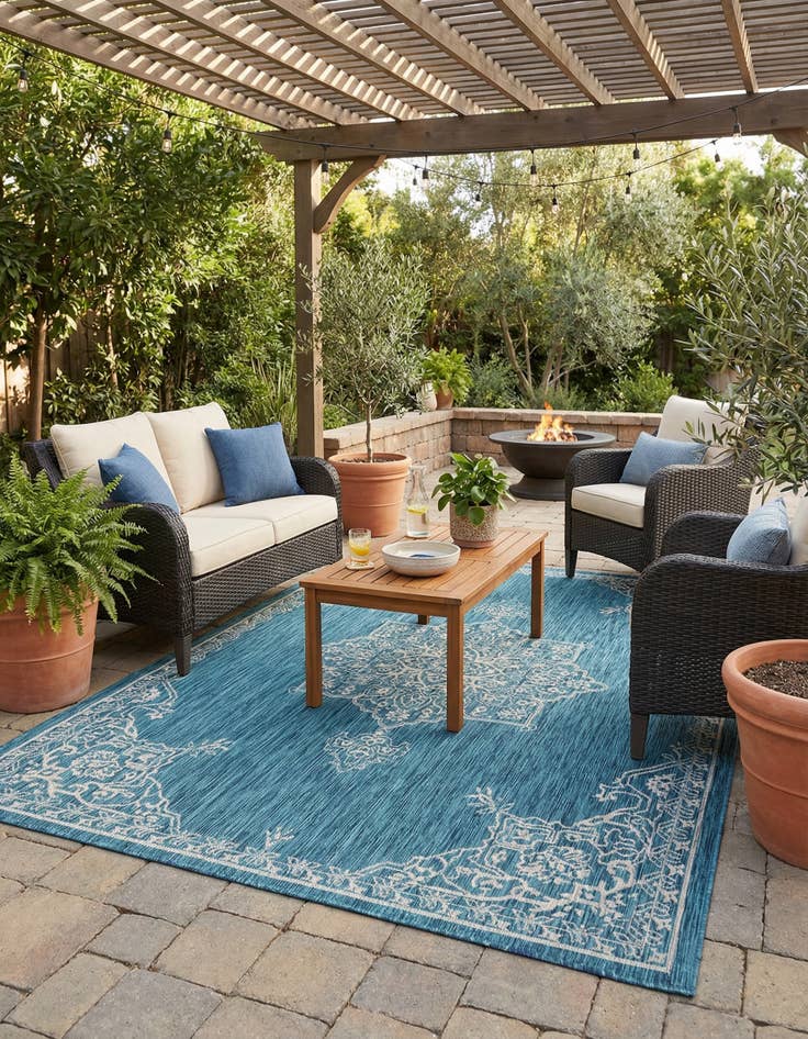 Detail image of 7' x 10'  Washable Traditional Indoor / Outdoor Rug