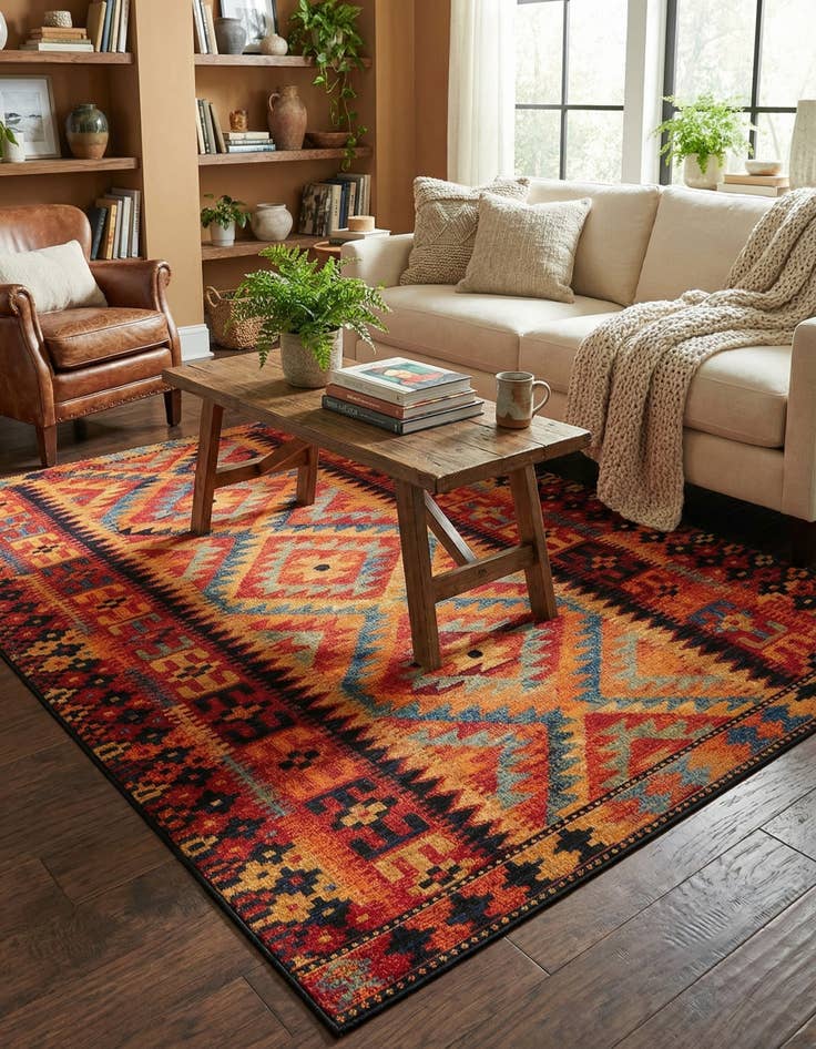 Detail image of 6' x 9'  Washable Tribal Indoor / Outdoor Rug