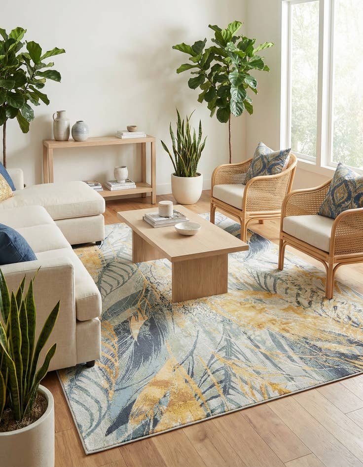 Detail image of 7' 10 x 10'  Washable Botanical Indoor / Outdoor Rug