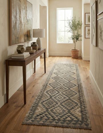 2' 8 x 9' 10 Hand Woven Kilim Maymana Wool Runner Rug