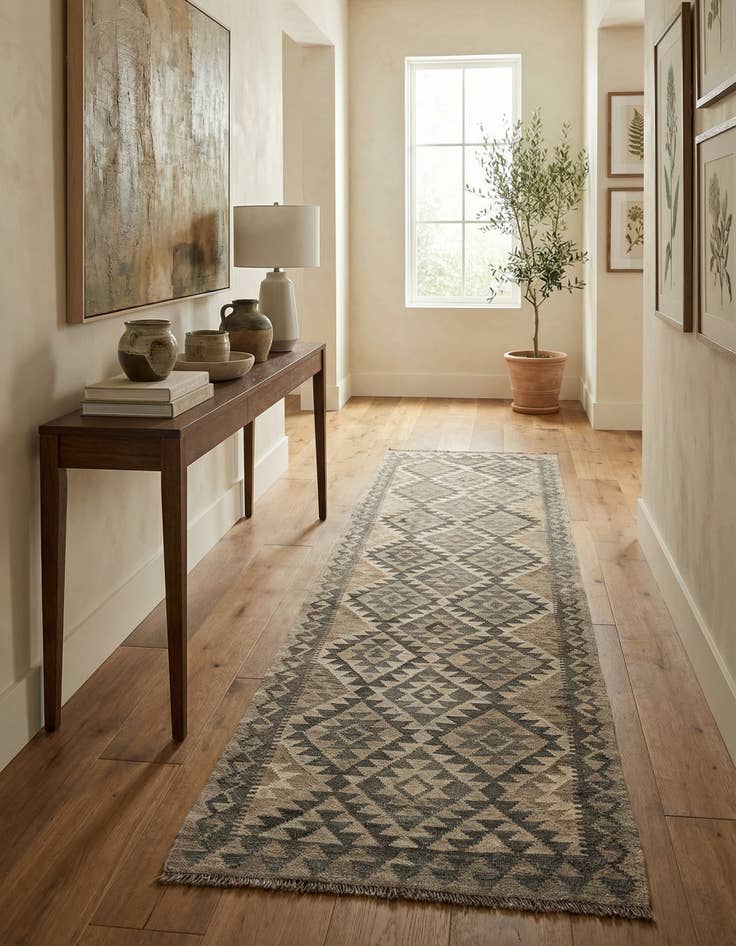 Detail image of  2' 8 x 9' 10  Hand Woven Kilim Maymana Wool Runner Rug