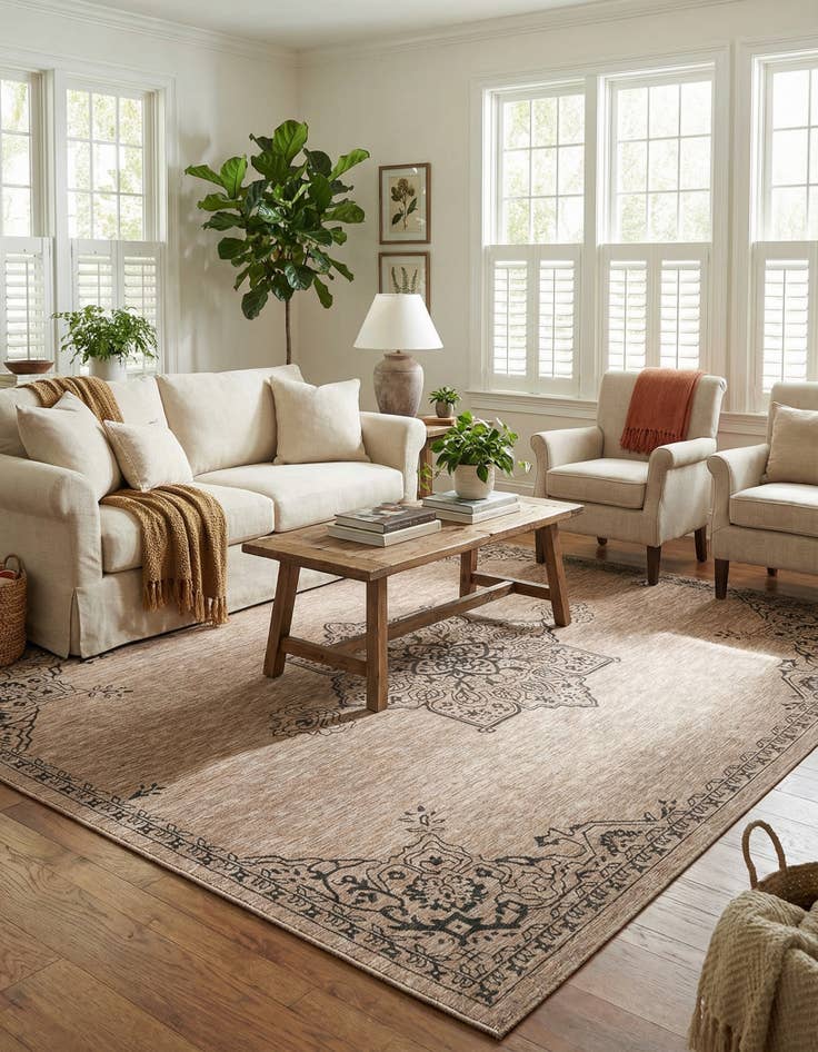 Detail image of 10' x 13'  Washable Traditional Indoor / Outdoor Rug