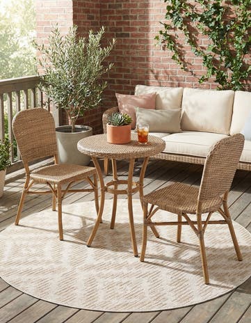 Beige and Ivory Easy-Clean Sabrina Soto Indoor / Outdoor Round Rug