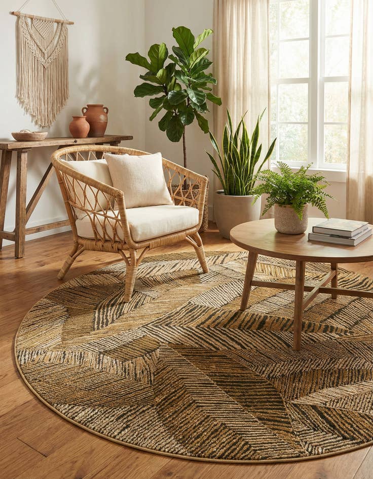 Detail image of 6' x 6'  Washable Botanical Indoor / Outdoor Round Rug