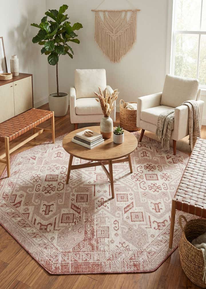 7' 10 x 7' 10 Easy-Clean Aztec Indoor / Outdoor Octagon Rug