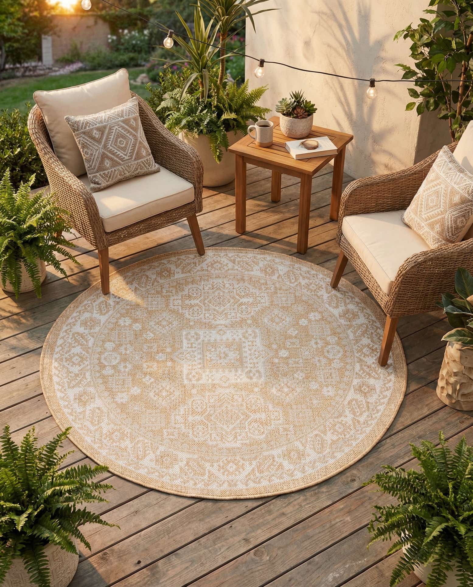 4' x 4' Easy-Clean Aztec Indoor / Outdoor Round Rug