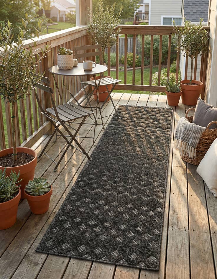 Detail image of 2' x 8'  Washable Trellis Textured Indoor / Outdoor Runner Rug