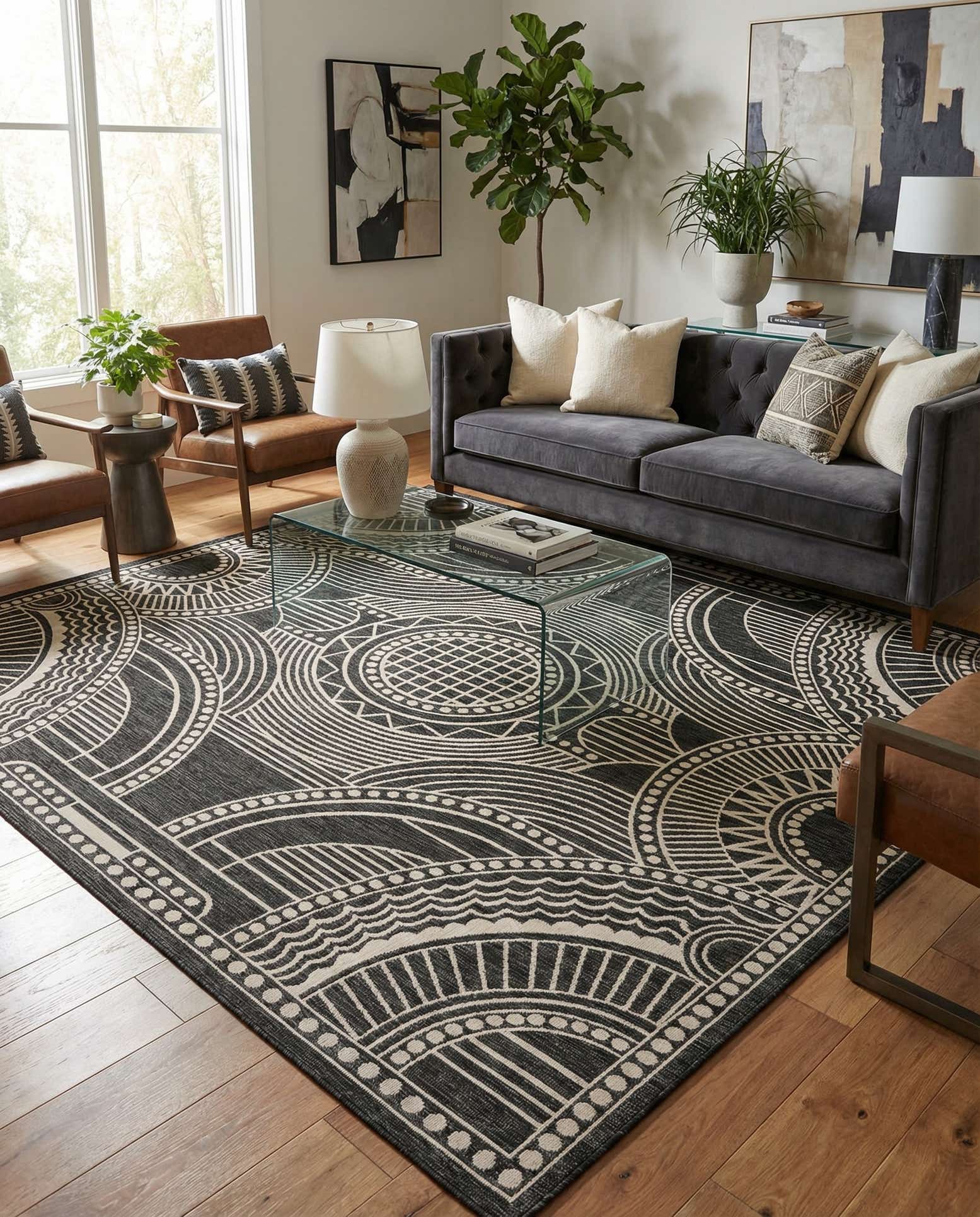 10' x 10' Easy-Clean Traditional Indoor / Outdoor Square Rug