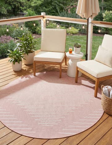 Pink Easy-Clean Modern Indoor / Outdoor Round Rug