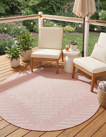 Pink Easy-Clean Modern Indoor / Outdoor Round Rug