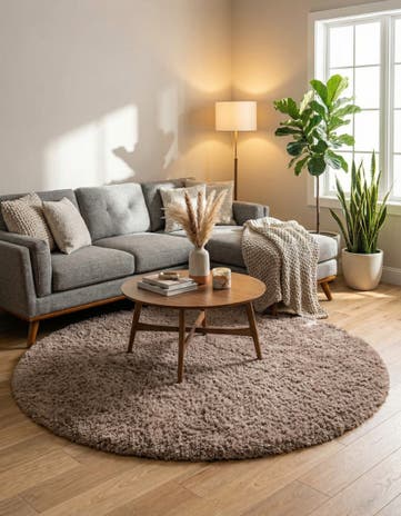Khaki Infinity Shag Round Rug