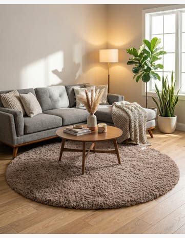 Khaki Infinity Shag Round Rug