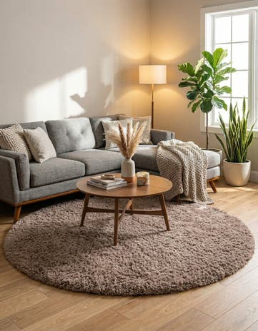 Khaki Infinity Shag Round Rug