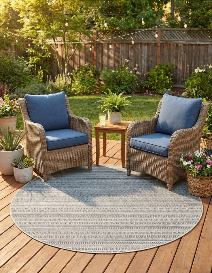Detail image of 7' 10 x 7' 10  Washable Striped Indoor / Outdoor Round Rug