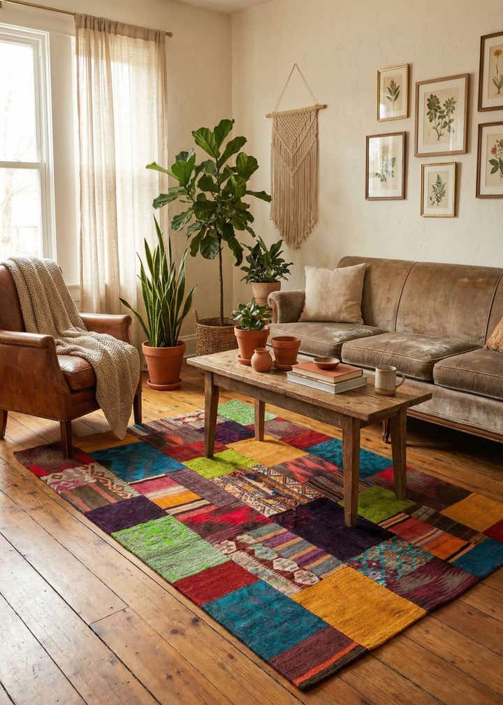 4' 1 x 5' 9 Hand Woven Kilim Patchwork Wool Rug