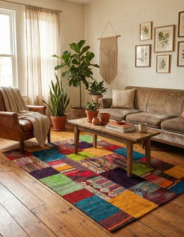 4' 1 x 5' 9 Hand Woven Kilim Patchwork Wool Rug