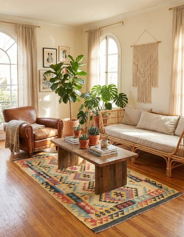 3' 7 x 6' 9 Hand Woven Kilim Maymana Wool Rug