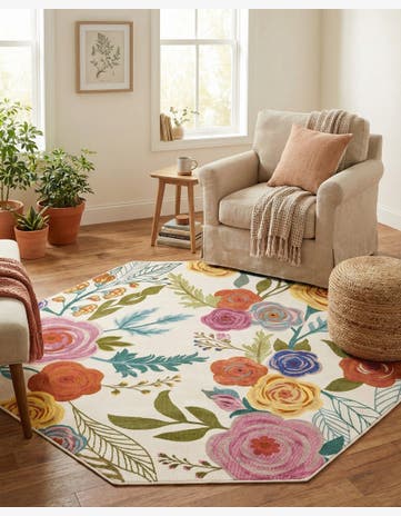 Ivory Blossom Octagon Rug