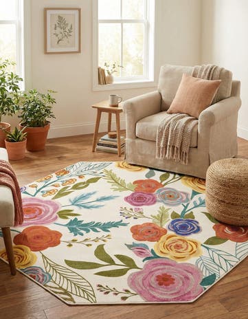 Ivory Blossom Octagon Rug