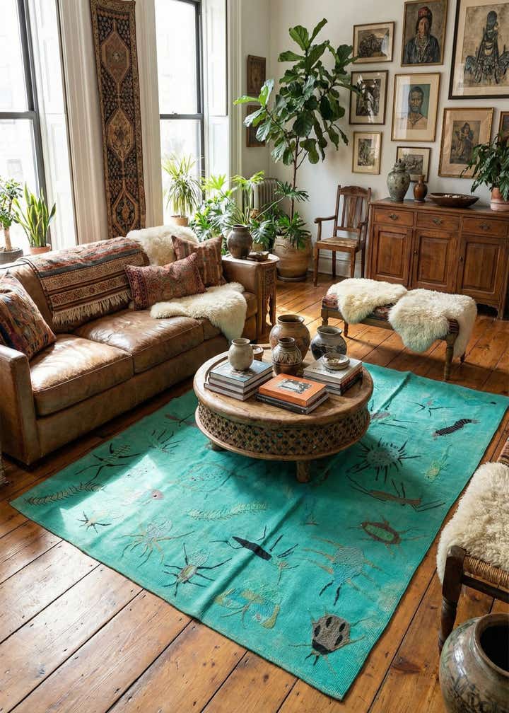 5' 9 x 7' 5 Hand Woven Kilim Suzani Wool Rug