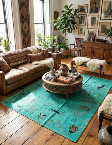 5' 9 x 7' 5 Hand Woven Kilim Suzani Wool Rug