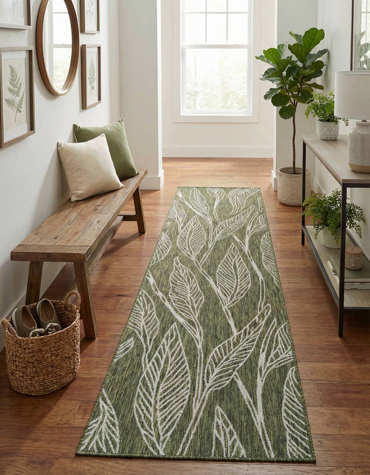 Detail image of  2' 7 x 10'  Washable Botanical Indoor / Outdoor Runner Rug
