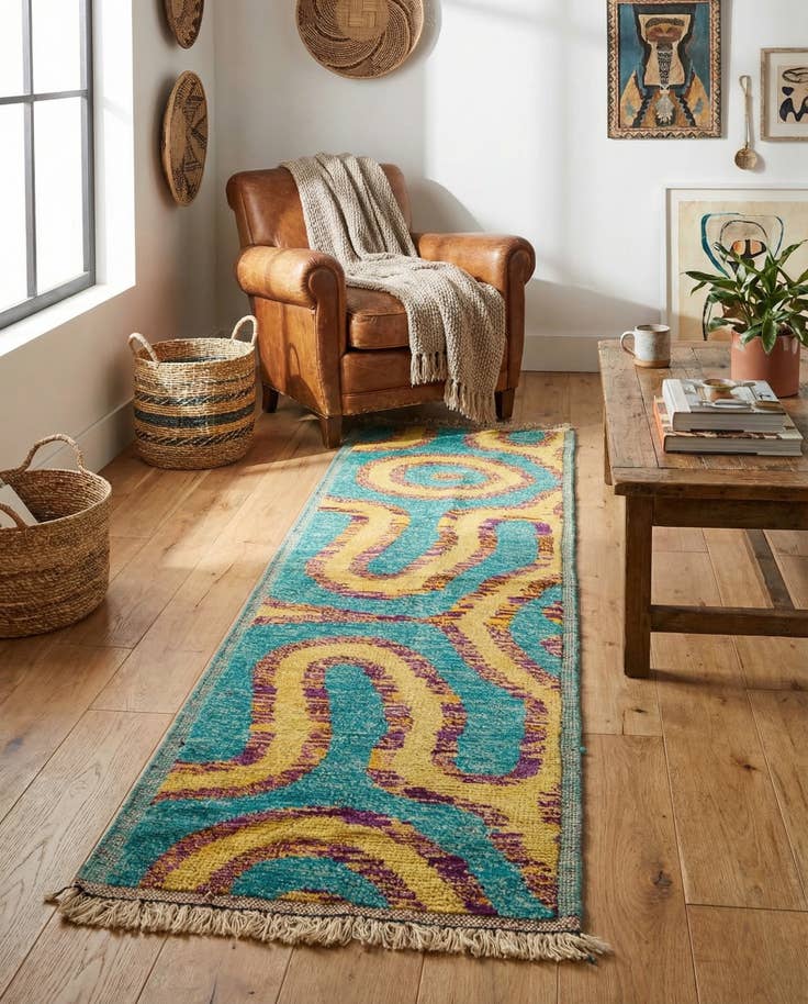 Detail image of 2' 8 x 10' Hand Knotted Moroccan Wool Runner Rug
