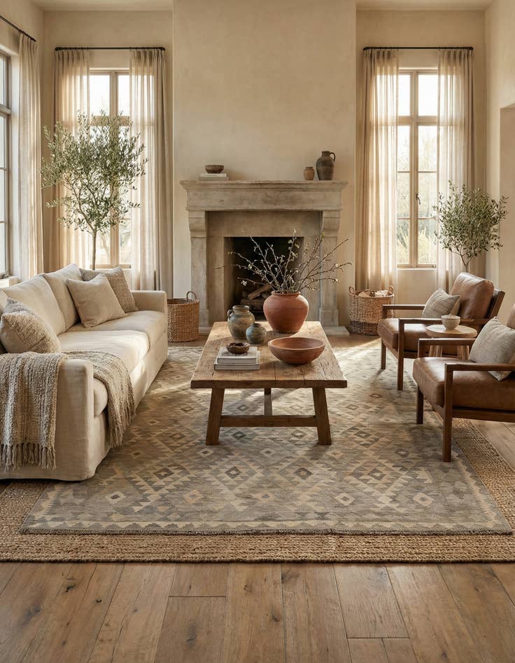 Detail image of 6' 10 x 9' 10  Hand Woven Kilim Maymana Wool Rug