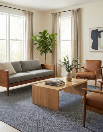 Navy Blue Hand Woven Geo Trellis Flatweave Square Rug