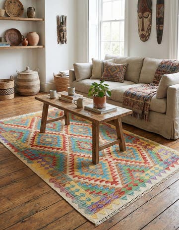 3' 6 x 6' 5 Hand Woven Kilim Maymana Wool Rug