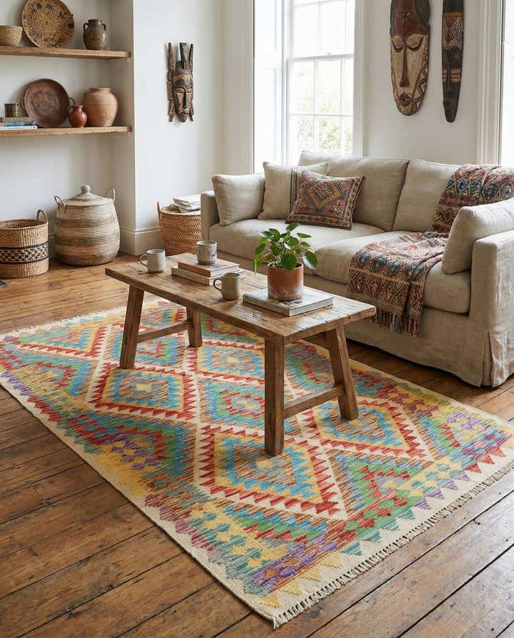3' 6 x 6' 5 Hand Woven Kilim Maymana Wool Rug