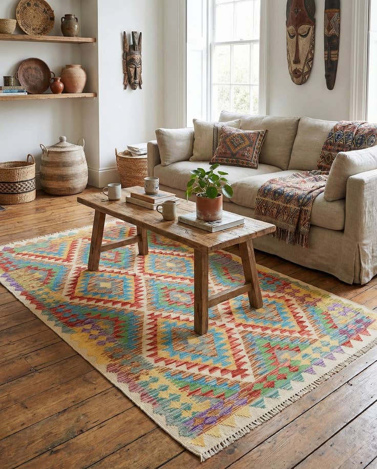 Detail image of 3' 6 x 6' 5 Hand Woven Kilim Maymana Wool Rug