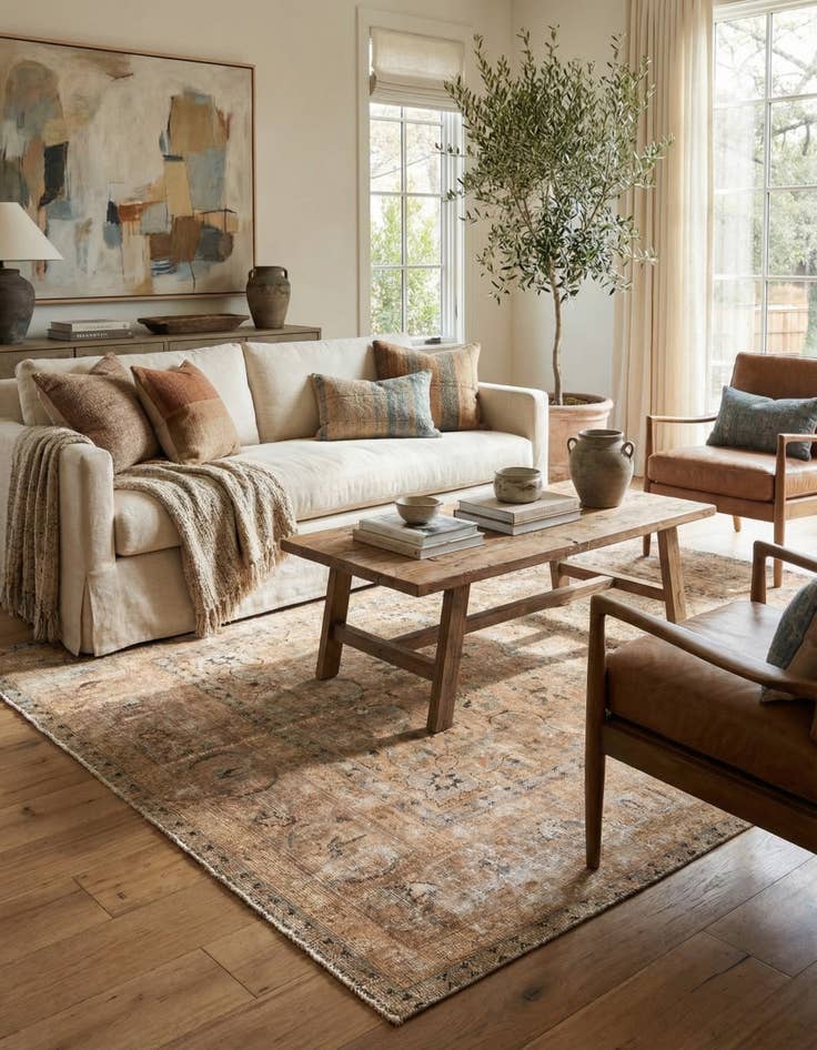 Detail image of 5' 2 x 6' 3  Hand Knotted Ultra Vintage Persian Wool Square Rug