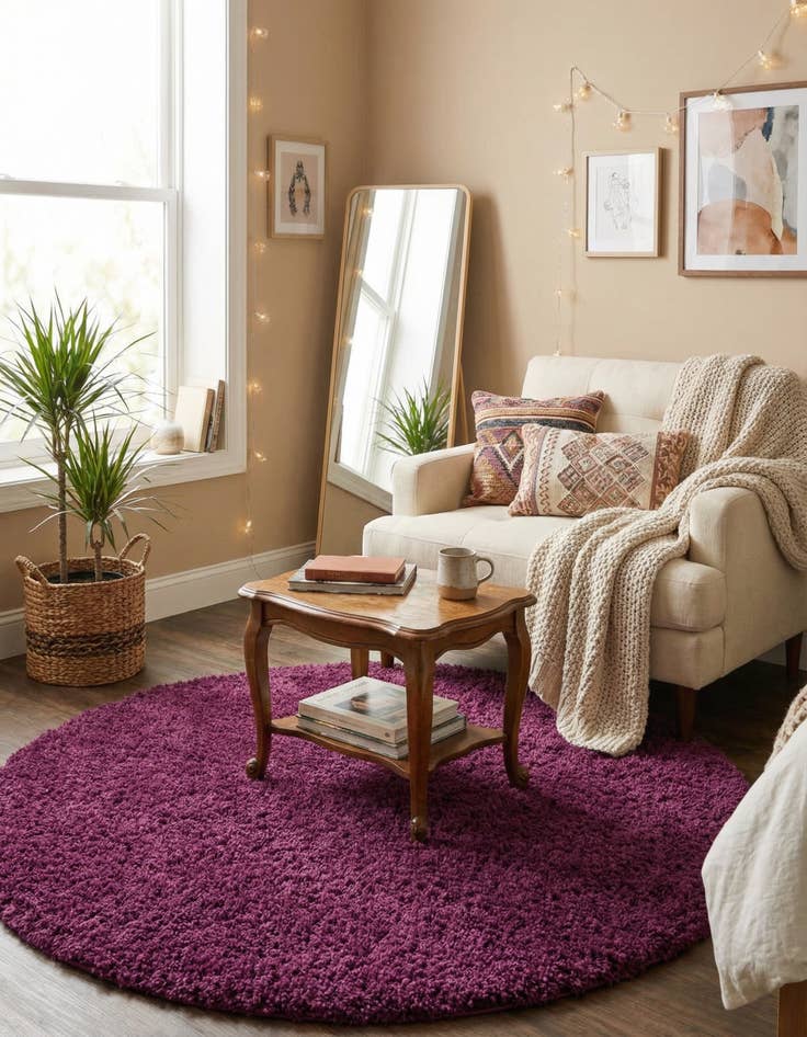 Detail image of  4' x 4' Solid Shag Round Rug