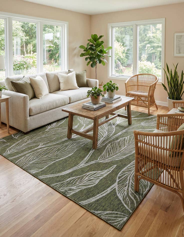 Detail image of  10' x 13'  Washable Botanical Indoor / Outdoor Rug