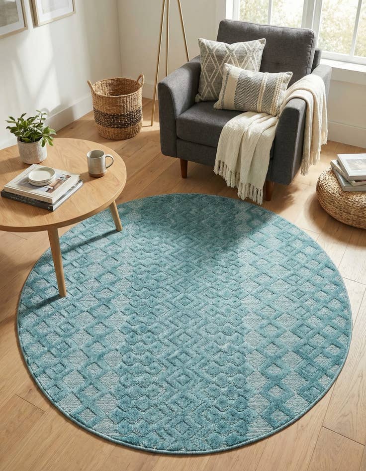 Detail image of 5' 3 x 5' 3 Easy-Clean Trellis Textured Indoor / Outdoor Round Rug