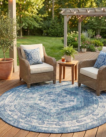 7' 10 x 7' 10 Easy-Clean Traditional Indoor / Outdoor Round Rug