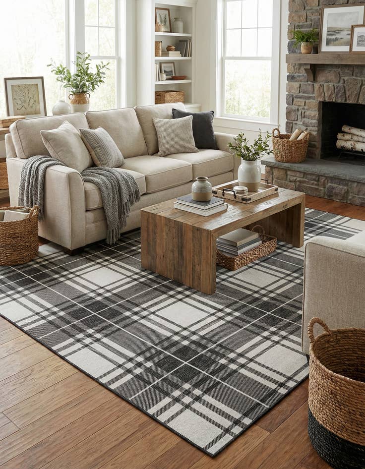 Detail image of  9' x 12'  Washable Checkered Indoor / Outdoor Rug