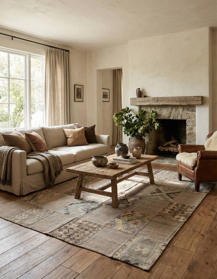 Detail image of 5' 5 x 8'  Hand Woven Kilim Patchwork Wool Rug